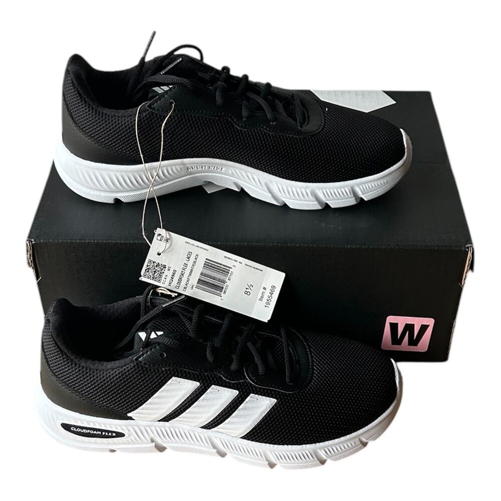 Adidas Women's Cloudfoam Flex Sneaker, Wide Fit, Black, Size 8.5